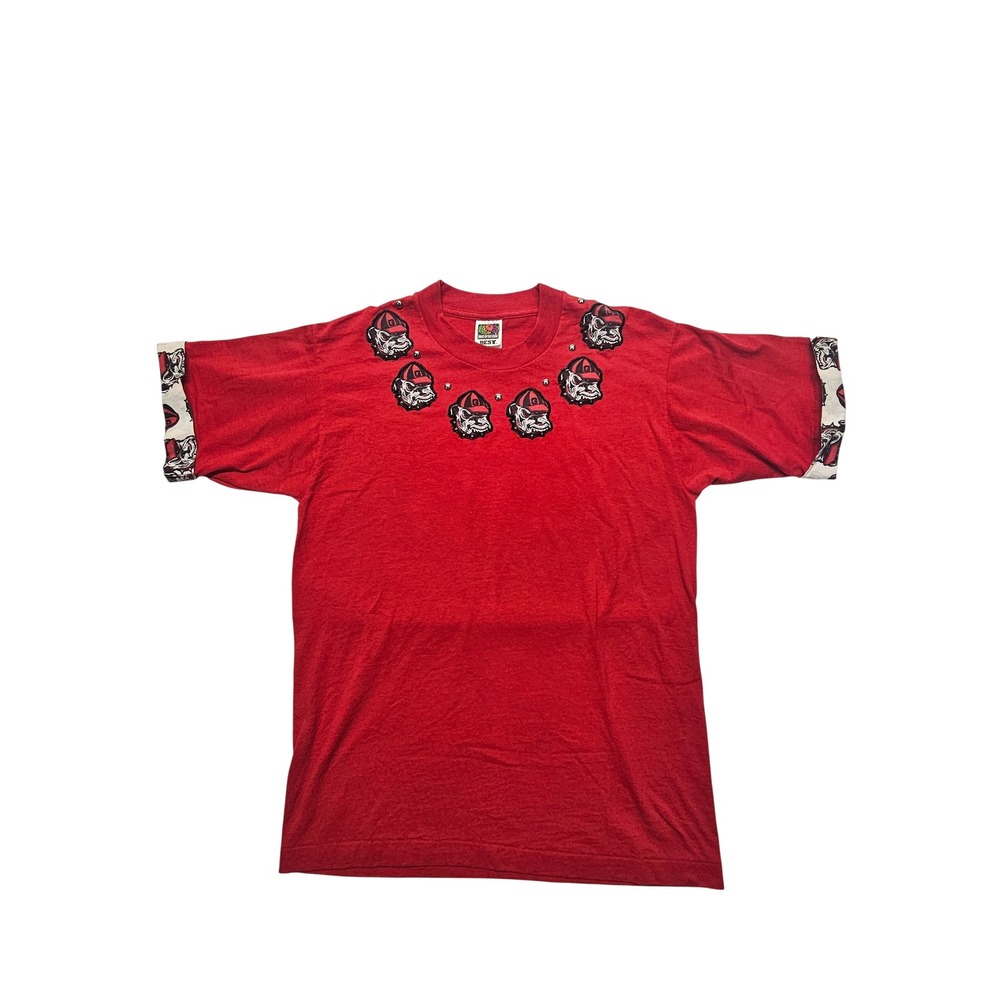 Vintage Georgia Bulldogs Fruit of the Loom T Shirt Red Studded Mascot Mens‎ M
